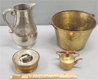 Stieff CW Pewter; Barometer; Brass Bucket etc
