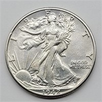 1942 D WALKING LIBERTY HALF DOLLAR AU