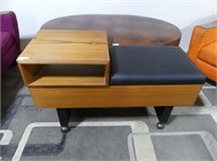 TEAK TELEPHONE/STORAGE TABLE ON CASTERS