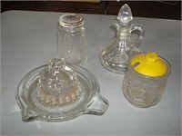 Glass juicer, cruet, sugar bowl and shaker