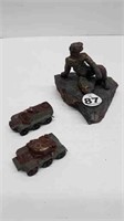 2 LESNEY ENGLISH ARMY VEHICLE TOYS + SCULPTURE