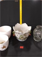 3 Ceramic Planter Pots, Glass Flower Vase