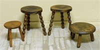 Rustic French Walnut and Oak Stools.