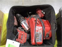 Milwaukee Bag w/Misc. Batteries & Drill, Sawzall,