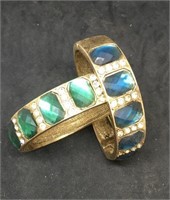 Pair of Blue and Green Clear Stone Gold Tone