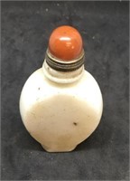 White Stone Snuff Bottle With Red Top