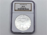 1996 One Dollar Silver Eagle NGC MS69 Graded