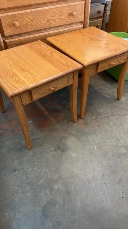 Pair of Solid Oak Wood End Tables