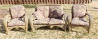 FAUX WICKER LOVESEAT AND 2 MATCHING PATIO CHAIRS