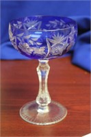 A Cobalt Blue Cut Glass Wine Goblet