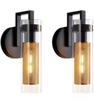 ($139) Wall Sconces Set of 2 Black and Gold