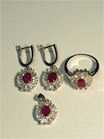 $500 S/Silver Ruby Earrings Ring Pendant (~12.6g)