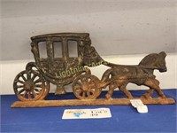 ANTIQUE CAST IRON FIGURAL HORSE AND CARRIAGE