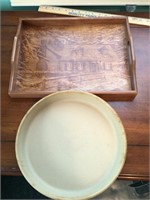 Wood serving tray & Papered Chef cook ware
