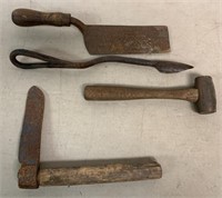 lot of 4 Froe, Cleaver, Mallet, other