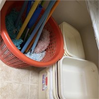 Lot of Mops & Tubs in Closet
