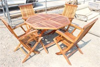 Octagon Folding Teak Wood Patio Table & 4 Chairs