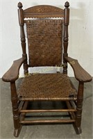 Vintage Oak Rush Seat & Backing Rocking Chair