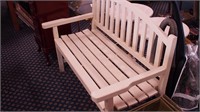 Wooden porch bench, 48" long x 35" high x 19 1/2"