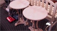 Pair of metal end tables with highly decorative