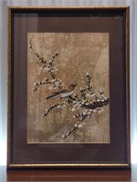 Asian Cherry Blossom & Bird, Batik, Framed