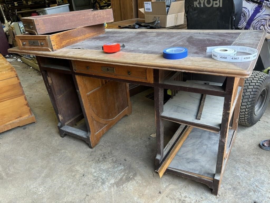 large desk/leather top needs tlc 33"w x 59 x 32" h