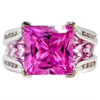3.75 CT Pink Sapphire & Diamond Ring 10k White