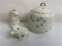 3 Pieces of Belleck, Biscut Jar, Pig figure