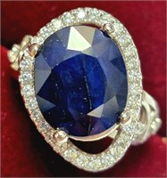 $700 Silver 7.89G Genuine Big Sapphire  Ring