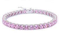 Round Cut 14.50 Ct Pink Sapphire Tennis Bracelet