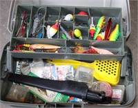 TACKLE BOX WITH BAITS, FILLET KNIFE, ETC