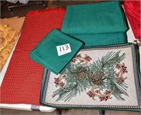 Tablecloths (2 green, 1 red.) 8 matching napkins