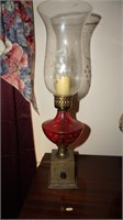 Vintage Cranberry Lamp with Etched Shade