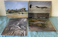 W - LOT OF 4 MILITARY AIRCRAFT PRINTS (G132)