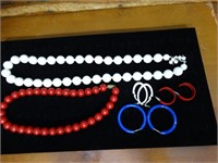 Red, White & Blue 24"/14" Beads & Pierced Earrings