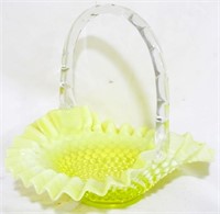 Fenton Hobnail Vaseline Glass Basket