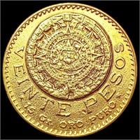 1918 Mexico Gold 20 Pesos 0.4823oz NEARLY