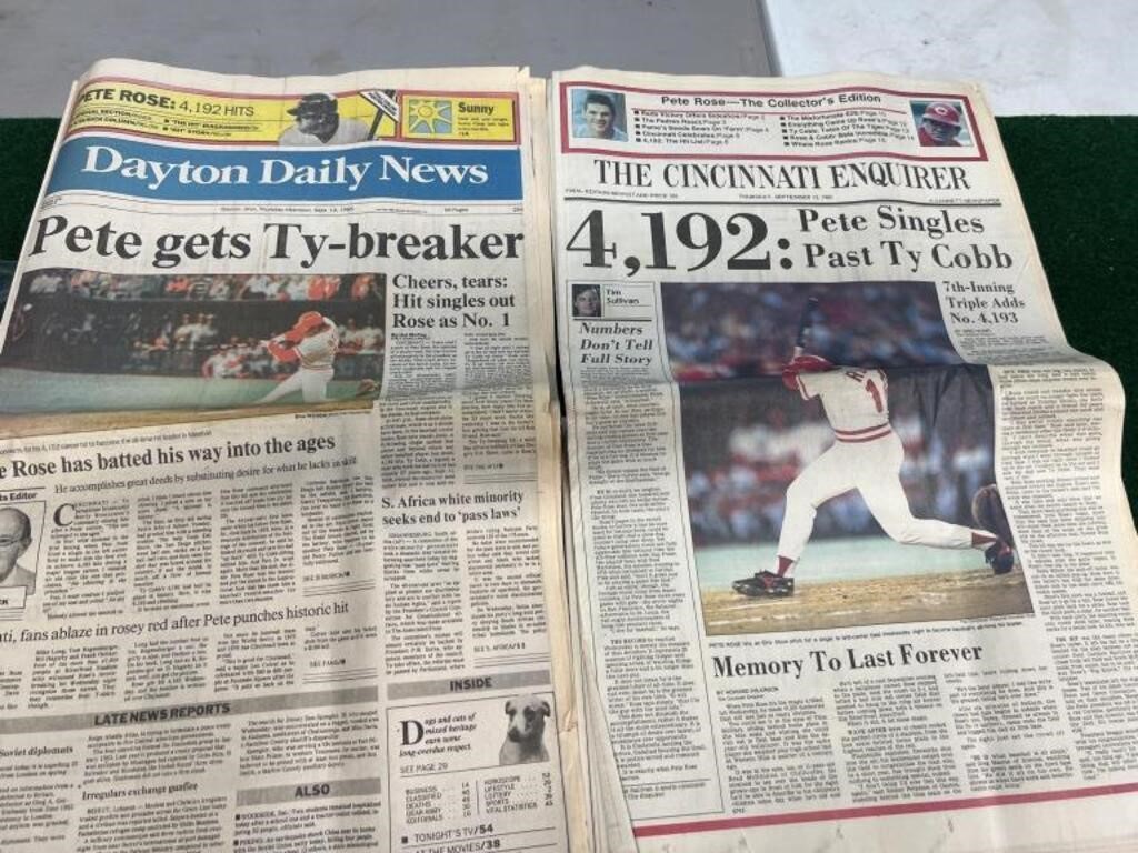 Pete rose 1985 record-breaking newspaper and