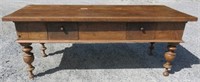 DUTCH FARM TABLE WITH TWO DRAWERS & TURNED LEGS