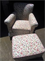 Floral Pattern Chair and Ottoman