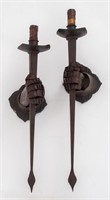 Iron Gauntlet Form Wall Sconces, Pair