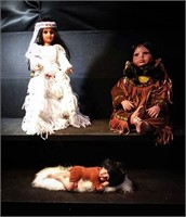 Native American doll in white crochet dress 15",