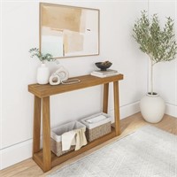 Solid Wood Console Table with Storage, Pecan