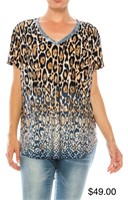 Sz M NYGARD INDIGO LEOPARD PRINT SHORT SLEEVE