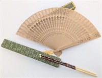 Set Vintage Oriental Chopsticks & Fan