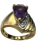 Vintage 14k Diamond & Amethyst Ring