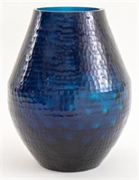 Mod Style Peacock Blue Glass Vase