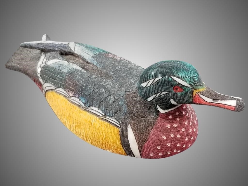 Ted Mayac Jr. colored scrimshawed ivory wood duck