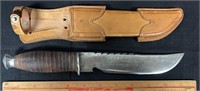 INTERESTING HUNTING KNIFE & SHEATH WITH AGE