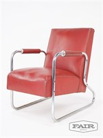 Red Vinyl and Chrome Lounge Chair